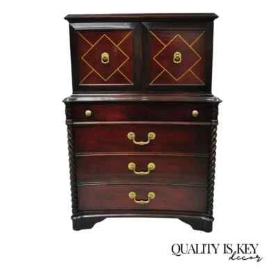 Vintage Hollywood Regency Mahogany Leather Door Tall Chest on Chest Dresser - Image 1 of 4