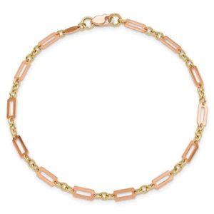 14K Solid Two Tone Gold Link Chain Bracelet - Picture 1 of 12