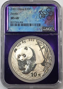 2001 China 10 Yuan .999 Fine 1oz Silver Panda - NGC MS68 - Picture 1 of 4