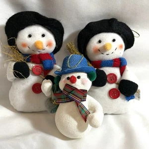 Trio of Snowman Christmas Ornaments Table Decor Button Trim - Picture 1 of 4