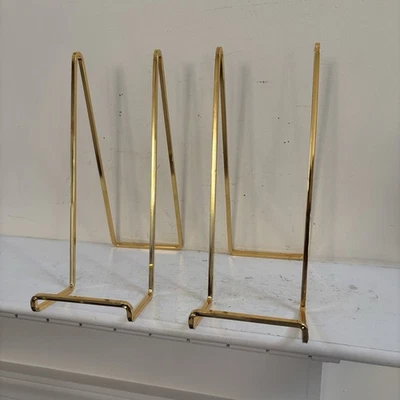 "Par de soportes de caballete de exhibición de placa de mesa dorada de latón de 10"" de alto NUEVO Foto 1 de 4