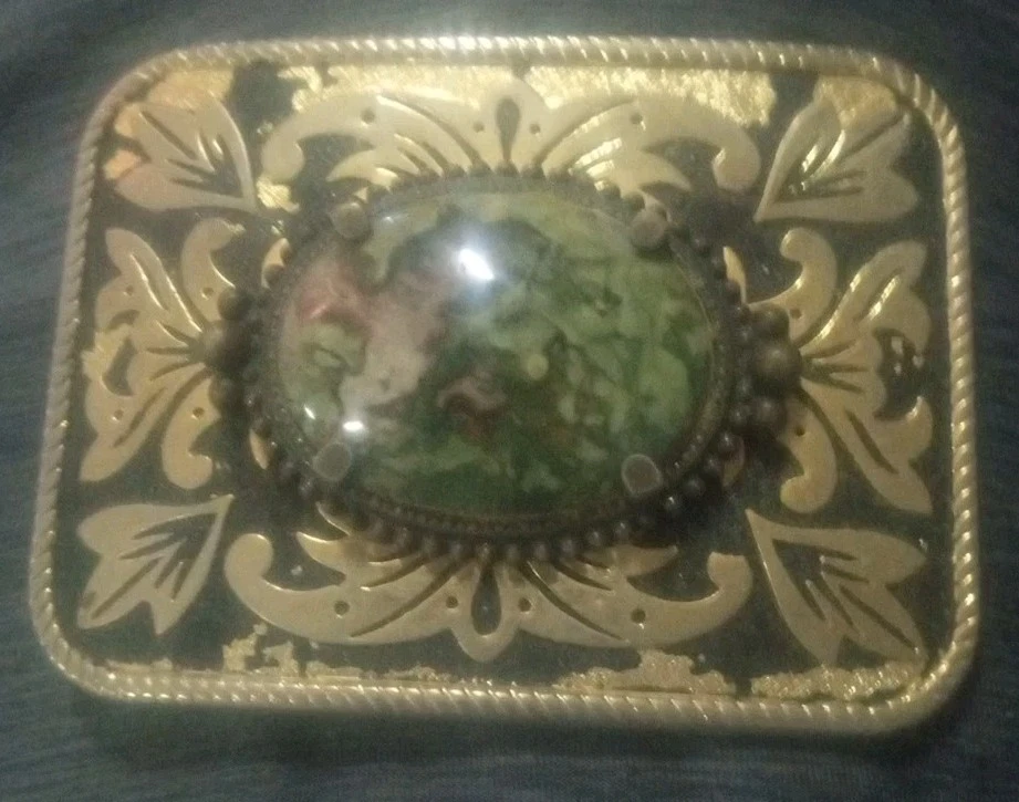 Floral Design with Stone Gold Tone WESTERN BELT BUCKLE Vintage  - Image 1 of 4