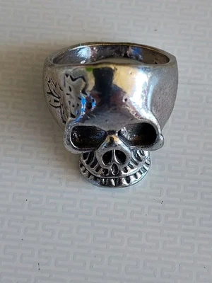 Traditional Flower Skull Ring  Steel Size 9 - Image 1 of 4