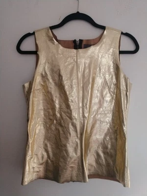 TOP CONCHA VINTAGE DE COURO DOURADO SEM MANGAS NOVO COM ETIQUETAS DEADSTOCK TAMANHO. M - Imagem 1 de 3