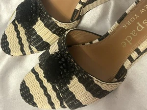 NEW Kate Spade women’s Black Striped Wedge Rafia Espadrille shoes Sandals 9 NWT - Picture 1 of 10