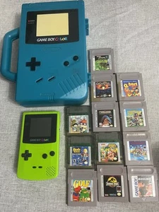 Lot Nintendo Gameboy Color Lime Green Console Case And 12 Games - Picture 1 of 15