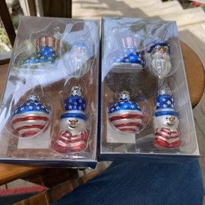 Dept 56 Patriotic Blown Glass Mini Ornament Set of 4 Red White Blue 4th July NOS - Picture 1 of 2