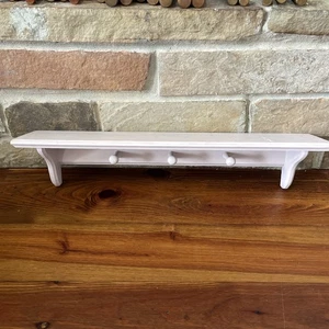 Vintage Wooden Wall Pink Shelf With 3 Pegs 28” X 5 1/2” X 5 3/4” Homemade - Picture 1 of 17