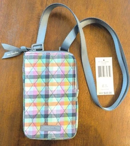 Vera Bradley RFID Mini Cellulare Borsa a Tracolla Gingham Plaid 7" Regolabile NUOVO - Foto 1 di 8
