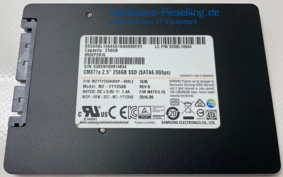 Samsung Lenovo 256GB CM871a SSD 2,5 " SATA III 6G MZ-YTY2560 5SD0L14644 - Photo 1/1