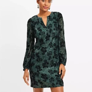 Loft Green Sequin Button Shift Dress Size 8 Holiday Glam Christmas Party NWT - Picture 1 of 12