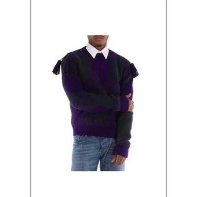 Burberry мужской XL свитер фиолетовый зеленый шерсти Argyle кисточки вязаный топ - Изображение 1 из 4