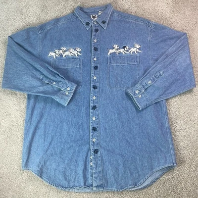Camisa De Colección Catálogo Disney Oxford Botón Frontal 101 Dálmatas Denim Mujer XL 90s Foto 1 de 4