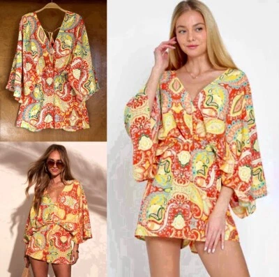 Mameluco manga kimono S M? Colorido años 60 cachemira boho estampado colorido verano playa Foto 1 de 4