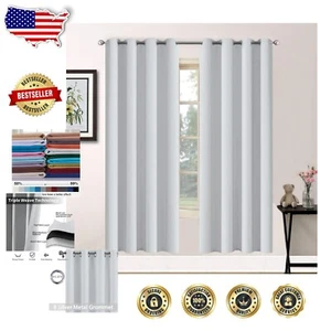 Room Darkening Blackout Curtains 52x72 - Thermal Insulated Grommet Drapes - Picture 1 of 9