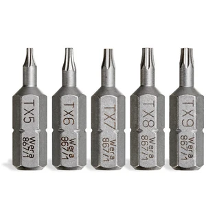 5x WERA 867/1 TX Bit Set 1/4" für TORX® Bits Größe T5 T6 T7 T8 T9 - C6.3 L25mm - Bild 1 von 1
