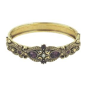 Vintage Avon 1974 Queensbury Revival Antiqued Purple Crystal Hinged Bracelet