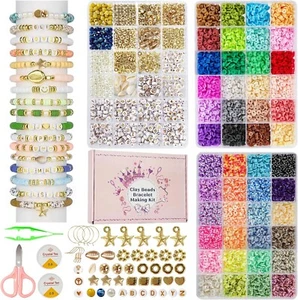 10750 Pezzi Kit Creazione Braccialetti Perline Argilla, 48 Colori 3 Scatole Piatto Tondo Polimero C - Foto 1 di 6