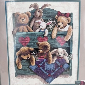 Dimensions Sunset Counted Cross Stitch Kit ANIMAL SHELF 13684 Bears Bunnies Vtg - Picture 1 of 6