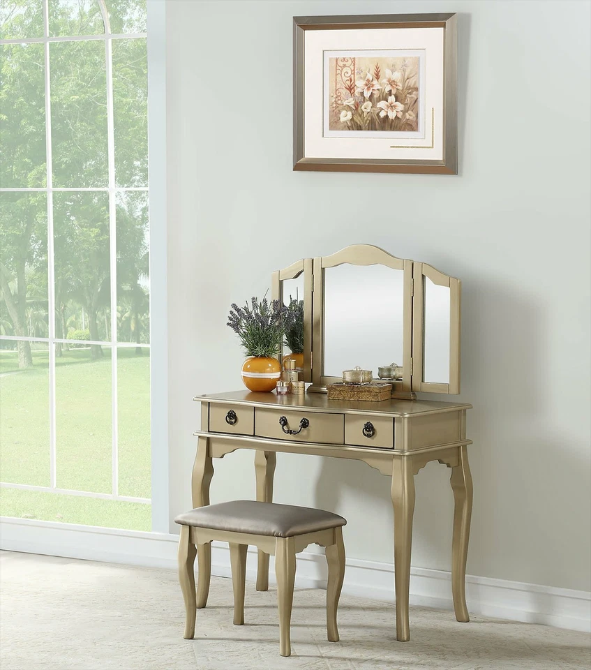 Susana三折镜带凳子3个抽屉化妆台梳妆台梳妆台套装 — 第 1/1 张图片