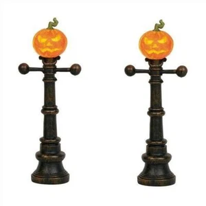 Dept 56 HALLOWEEN STREET LAMPS #6003301 NRFB Lighted 2pc Retired Snow Village * - Bild 1 von 2