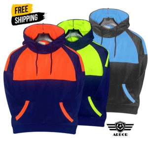 Hi Vis Hoodie Work Safety Jumper Reflective Men Fleece Top Sports Jacket Apparel - Picture 1 of 30