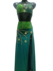Egyptian Belly Dance Costume bra & Skirt Set Dancing Green & Silver Beads - Picture 1 of 6
