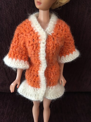 OFF WHITE Abito cappotto vintage Barbie all'uncinetto in cashmere arancione con finitura bianca sporca