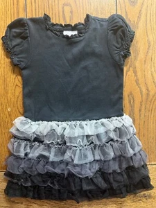 Hanna Andersson Dress w/ Tiered Tulle Skirt Girls Black Short Sleeve Size 100 4 - Picture 1 of 3