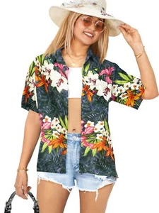 HAPPY BAY Hawaiian Shirts Womens Casual Summer Button M Floral, Multicoloured - Picture 1 of 3