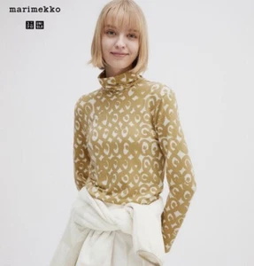 Marimekko X Uniqlo Heattech Women’s Tan Beige Thermal Roll Neck Top Sz Large - Picture 1 of 5