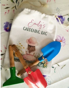 Personalised Kids Garden set with unique print bag set, Linen Quality gift bag - Picture 1 of 2