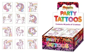 90 UNICORN TEMPORARY TATTOOS Assorted Design Party Bag Filler Loot Girls Boys UK - Picture 1 of 1