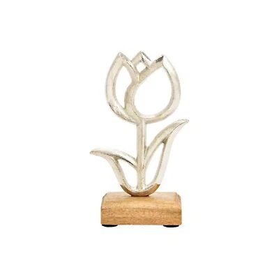Rialzo Tulipano Su Legno di Mango Piedistallo IN Metallo Argento ( B/H/T ) - Immagine 1 di 2