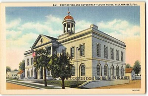 Post Office & Government Court House, Tallahassee FL - 1937 Teich Linen Postcard - Picture 1 of 2
