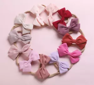 Baby Bow Headband Soft Fabric Band Nylon Bow Headbands - Brand New Soft & Gentle - Picture 1 of 31