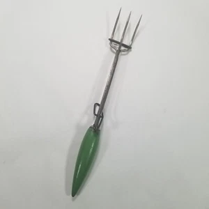 Meat Fork with Slider Pusher Vintage Green Handle 12" - Picture 1 of 7