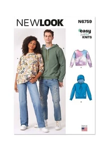 NEW LOOK 6759 UNISEX SWEATSHIRTS Sewing Pattern Sizes S - XXL Skill level: EASY - Picture 1 of 9