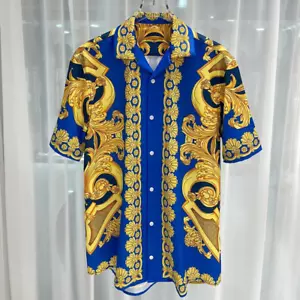 Button Down Shirt Men Fashion Floral Dress Shirt Vintage Short Sleeve Shirts - Picture 1 of 9