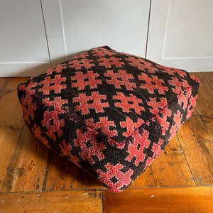 Vintage Kilim Floor Cushion Pouf Footstool Carpet Moroccan Handwoven Stuffed - Picture 1 of 17