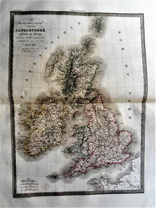 1827Original Geographic Engraving BRITISH ISLES, LAND AND IRELAND.M.LAPIE - Picture 1 of 3