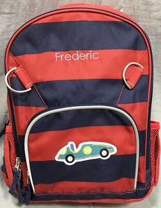 Pottery Barn Kids Red/Navy Stripe Fairfax Small Backpack “Race Car” Patch - Picture 1 of 8