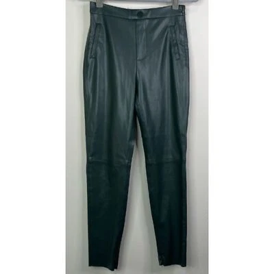 Zara Green Faux Vegan Leather Zip Hem Side Zip Bloggers Pant Women's Size Small  - Image 1 of 4