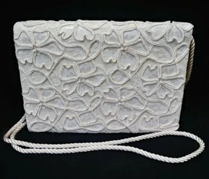 Vintage Bloomingdale's Elfenbein/Creme Spitze Blumenmuster Damen Geldbörse Umhängetasche Clutch  - Bild 1 von 11