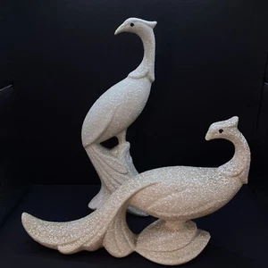 Vintage. 40er Jahre California Keramik Paar Pfau Figuren weiße Spritzglasur - Bild 1 von 5