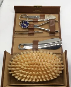 Vintage German Griffon Manicure Set In Original Cowhide Case Never Used W Tag - Picture 1 of 11