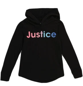 Justice Girls Sweatshirt Hoodie Black Colorful Glitter Logo Graphic Size 8 - Picture 1 of 10