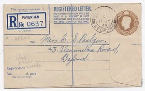 Pavenham Bedford 1948 matasellos raros RP64F PAPEL AZUL SOBRE PEQUEÑO REGISTRADO - Imagen 1 de 2