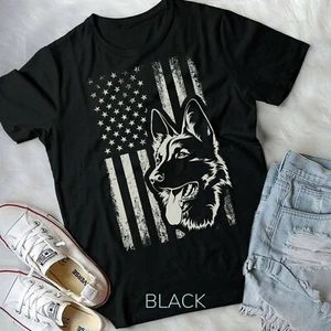 Patriotic German Shepherd AMERICAN FLAG Dog Lover Gift Unisex Form T-Shirt - Picture 1 of 11
