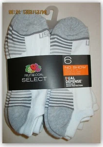 Men’s NO SHOW Socks Fruit of the Loom Select Duel Defense 6 PR white/grey print - Picture 1 of 1